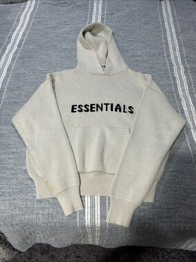ESSENTIALS Cream Knit Hoodie Sweater
